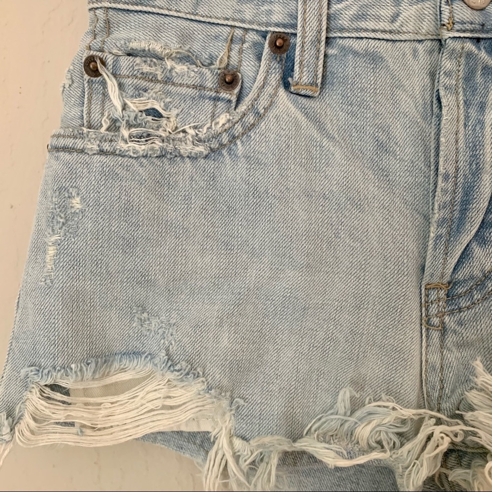 FREE PEOPLE We The Free Daisy Chain Denim Lace Shorts Distressed Boho Size 24 - Picture 11 of 14